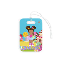 Load image into Gallery viewer, Candy Girl Afro Puff Personalized Luggage Tag (Light Brown)