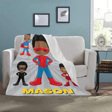 Load image into Gallery viewer, Black Boy Superhero Personalized Blanket - Vol 2
