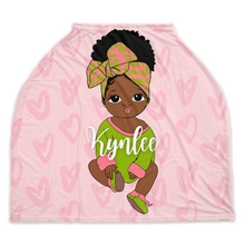 Load image into Gallery viewer, Light Pink & Green Headwrap Personalized Girl Car Seat Cover