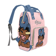 Load image into Gallery viewer, Pink and Denim Blue Floral Personalized Diaper Bag
