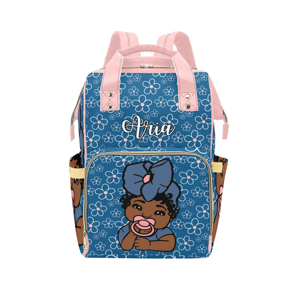 Denim Blue and Pink Personalized Diaper Bag