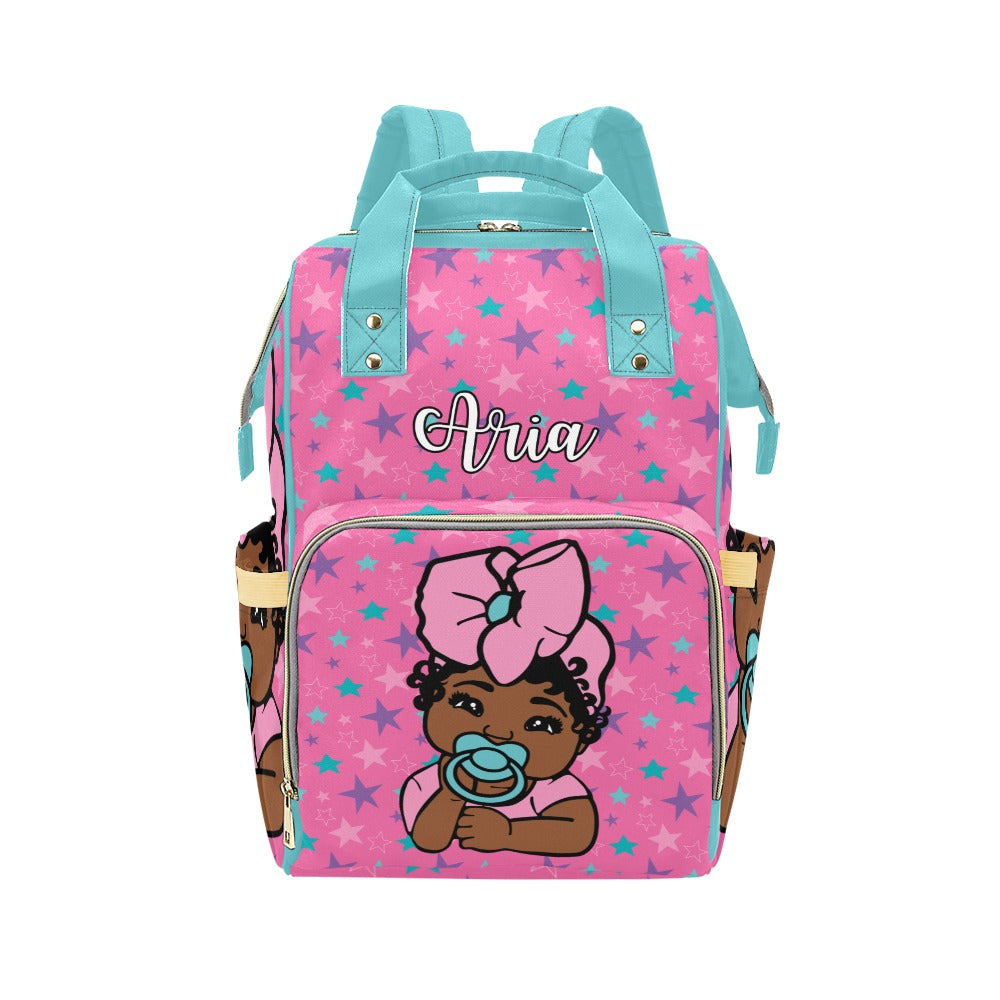 Pink and Blue Stars Personalized Diaper Bag