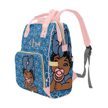 Load image into Gallery viewer, Denim Blue and Pink Personalized Diaper Bag
