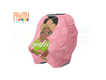 Load image into Gallery viewer, Pink &amp; Green Headwrap Personalized Girl Car Seat Cover
