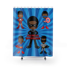 Load image into Gallery viewer, Black Boy Superhero Shower Curtain (Dark Blue)
