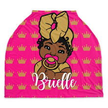 Load image into Gallery viewer, Pink and Gold Girl Crown Personalized Car Seat Cover
