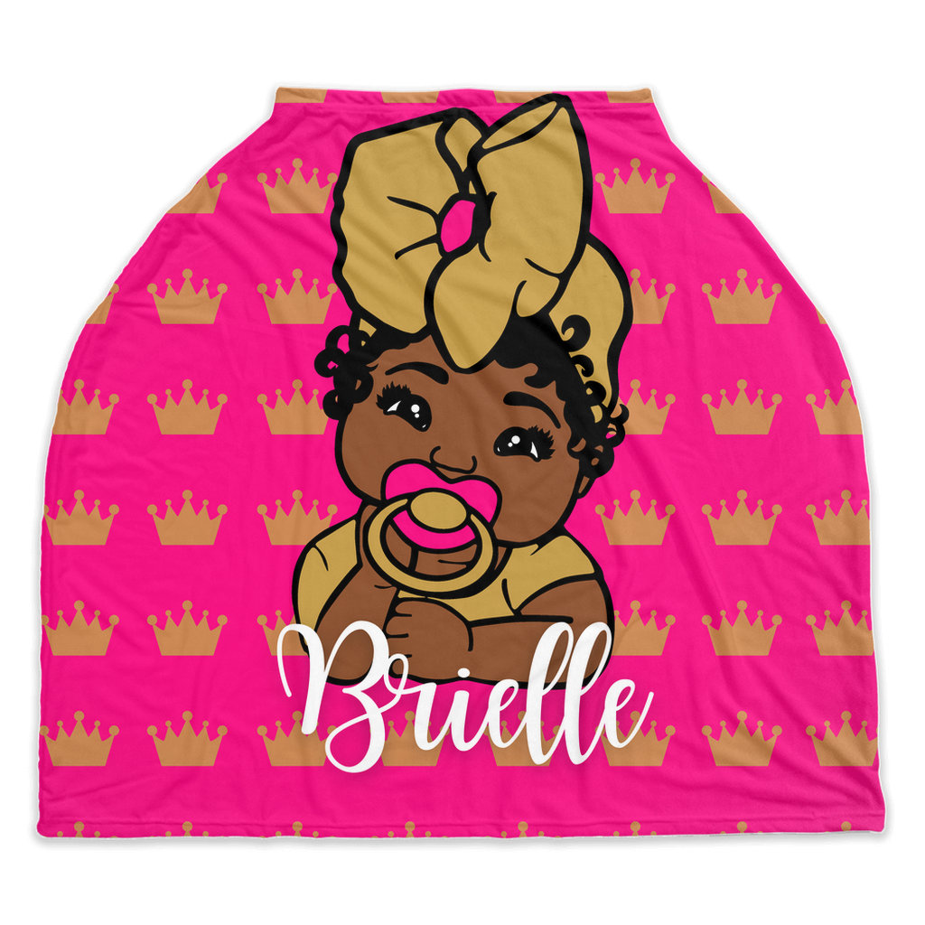 Pink and Gold Girl Crown Personalized Car Seat Cover