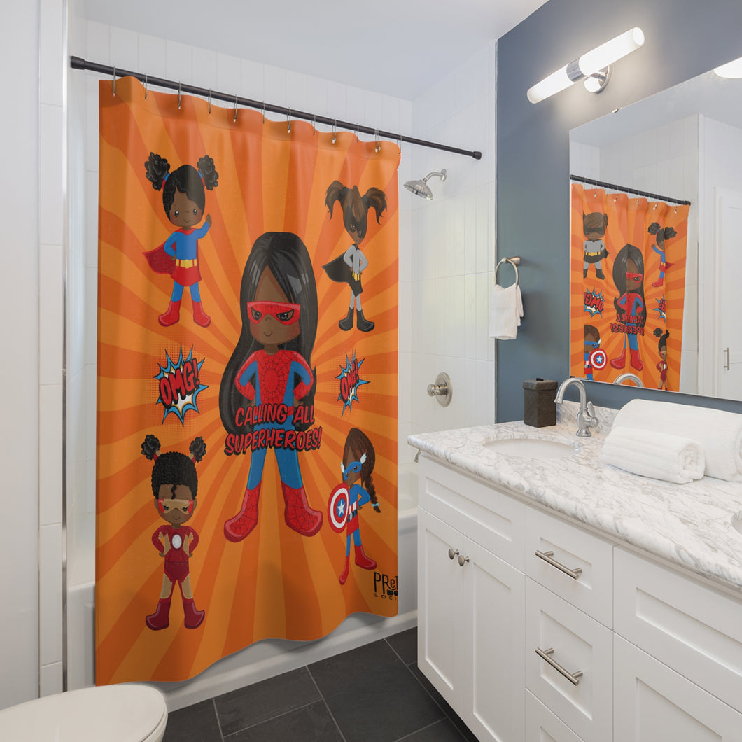 Black Girl Superhero Shower Curtain (Orange)