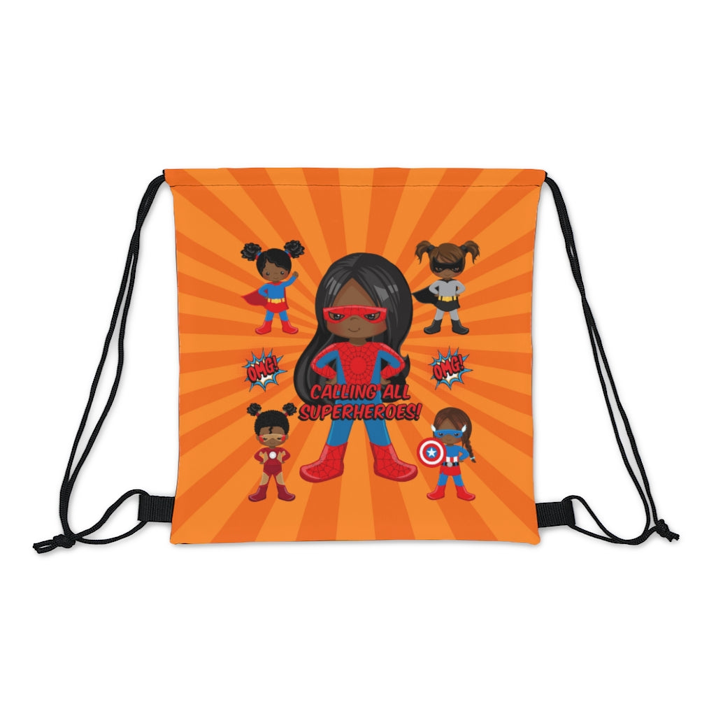 Black Girl Superhero Drawstring Bag (Orange)