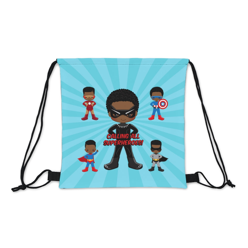 Black Boy Superhero Drawstring Bag (Light Blue)
