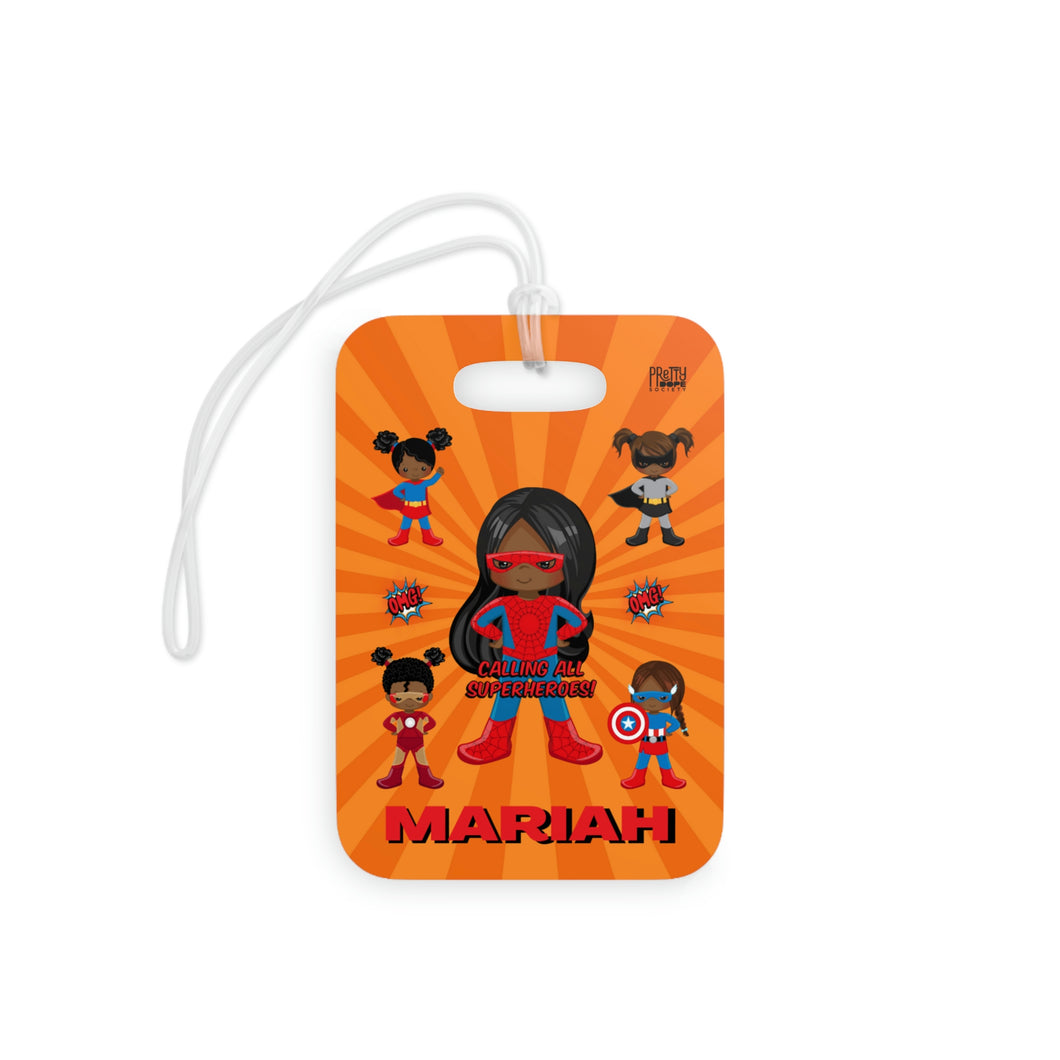 Black Girl Superhero Personalized Luggage Tag (Orange)