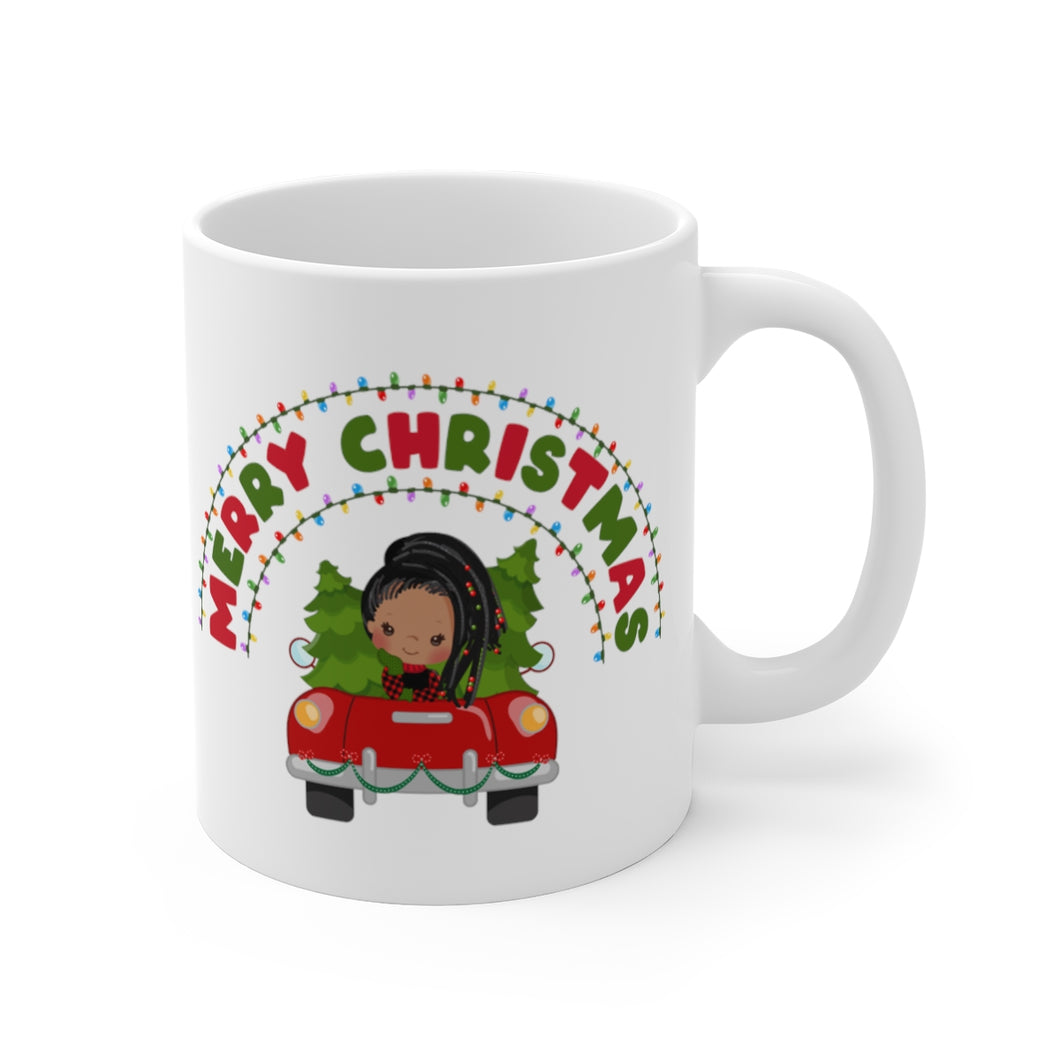Braided Black Girl Merry Christmas Mug