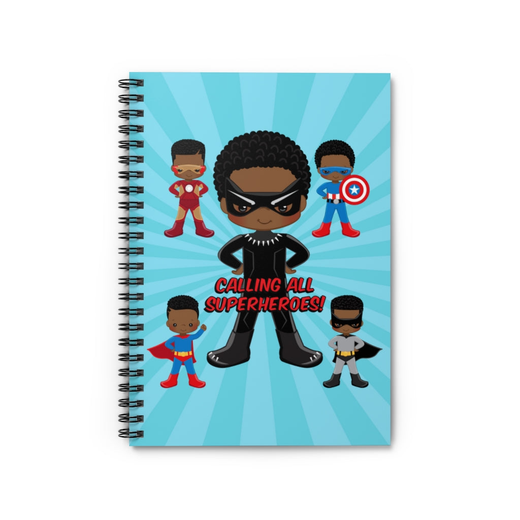 Black Boy Superhero Spiral Notebook (Light Blue)