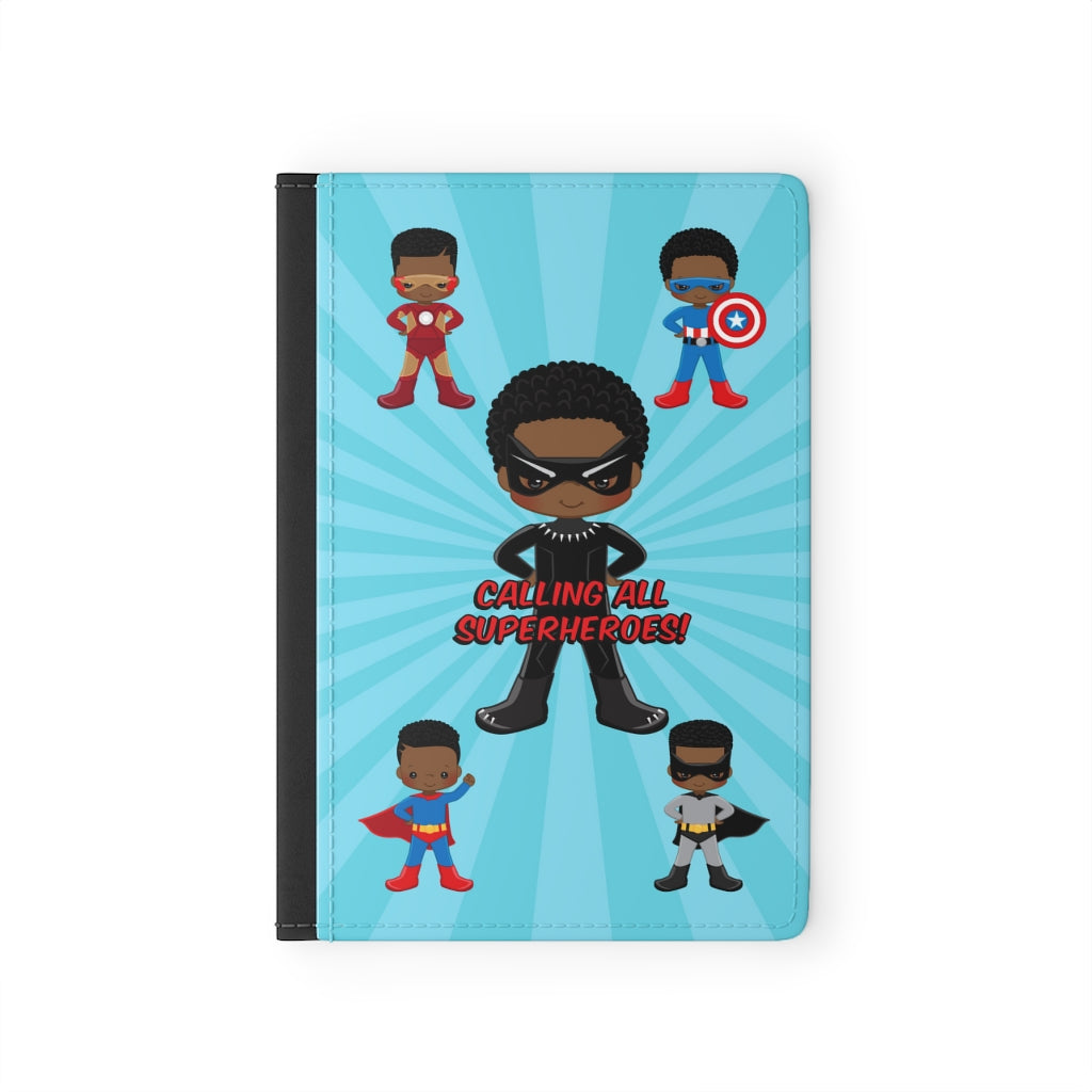 Black Boy Superhero Passport Cover (Light Blue)
