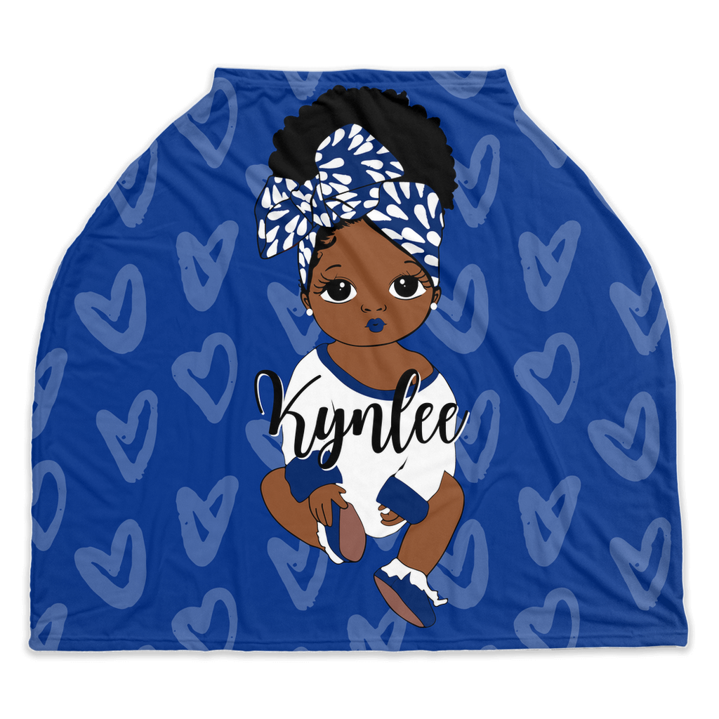 Royal Blue & White Headwrap Personalized Car Seat Cover
