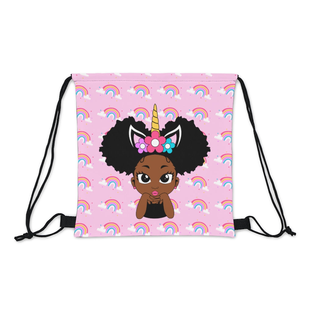 Unicorn Rainbow Puff Girl Drawstring Bag