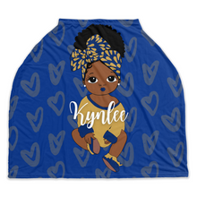 Load image into Gallery viewer, Royal Blue &amp; Gold Headwrap Personalized Car Seat Cover
