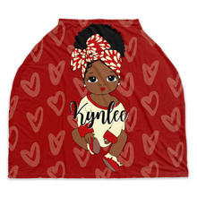 Load image into Gallery viewer, Crimson &amp; Cream Headwrap Personalized Girl Car Seat Cover

