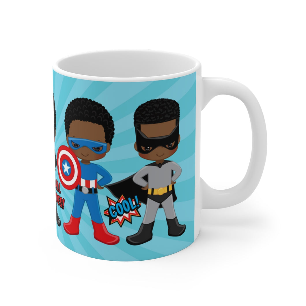 Black Boy Superhero 11oz Mug (Light Blue)