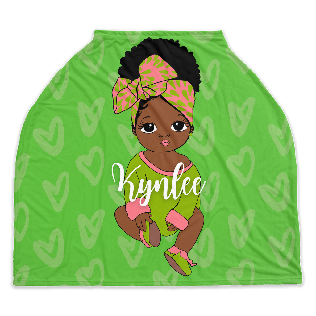 Green & Pink Headwrap Personalized Girl Car Seat Cover