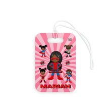 Load image into Gallery viewer, Black Girl Superhero Personalized Luggage Tag (Pink)
