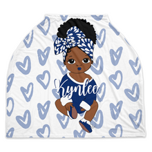 Load image into Gallery viewer, White &amp; Royal Blue Headwrap Personalized Car Seat Cover
