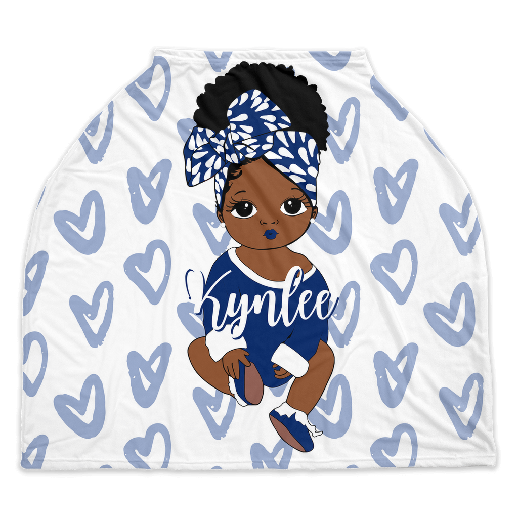 White & Royal Blue Headwrap Personalized Car Seat Cover