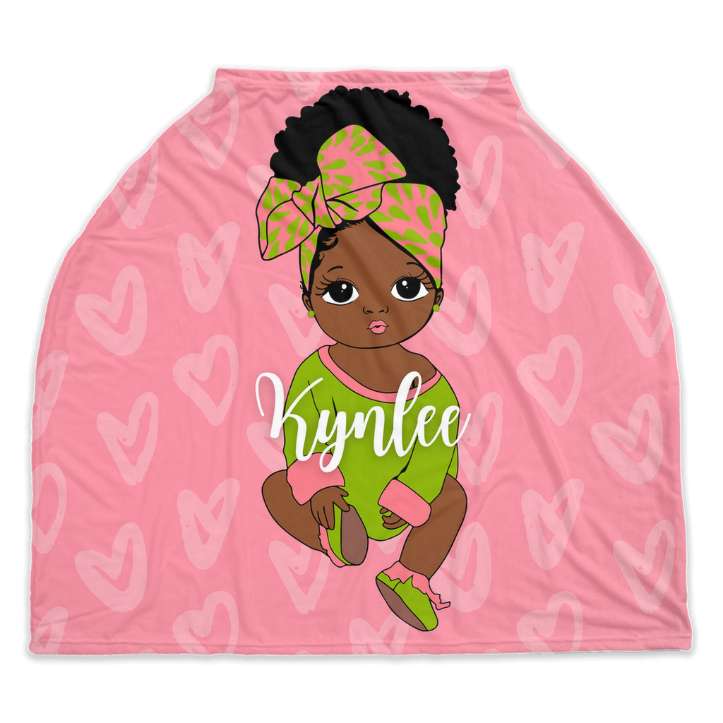 Pink & Green Headwrap Personalized Girl Car Seat Cover