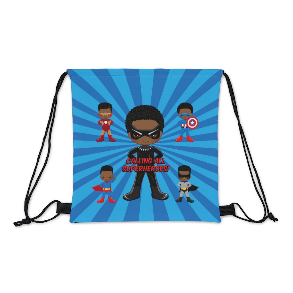 Black Boy Superhero Drawstring Bag (Dark Blue)