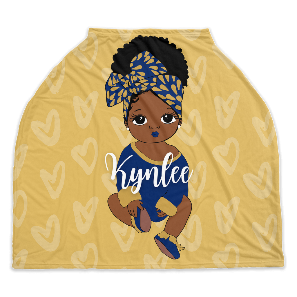 Gold & Royal Blue Headwrap Personalized Girl Car Seat Cover
