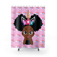Load image into Gallery viewer, Unicorn Rainbow Puff Girl Shower Curtain
