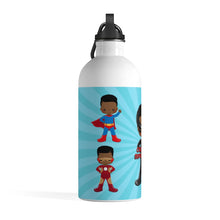 Load image into Gallery viewer, Black Boy Superhero Water Bottle (Light Blue)
