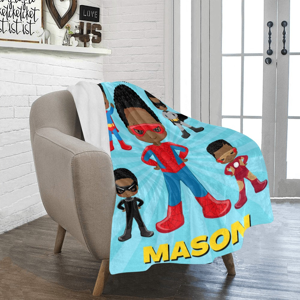 Black Boy Superhero Personalized Blanket - Vol 2