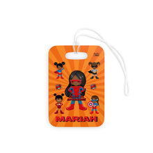 Load image into Gallery viewer, Black Girl Superhero Personalized Luggage Tag (Orange)
