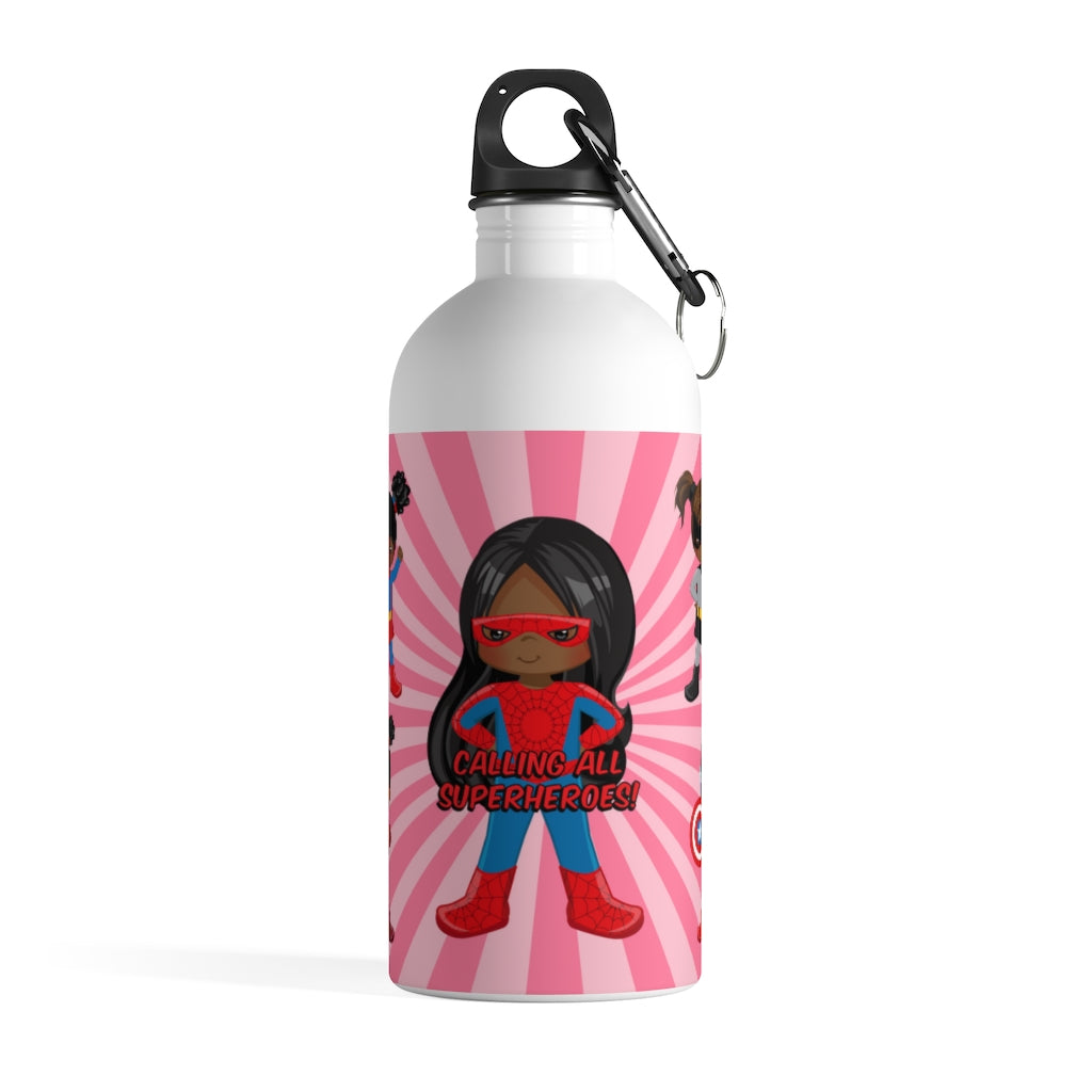 Black Girl Superhero Water Bottle (Pink)