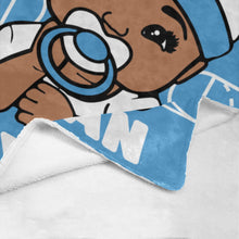 Load image into Gallery viewer, Baby Blue and White Basketball Personalized Baby Boy Blanket
