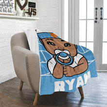 Load image into Gallery viewer, Baby Blue and White Basketball Personalized Baby Boy Blanket
