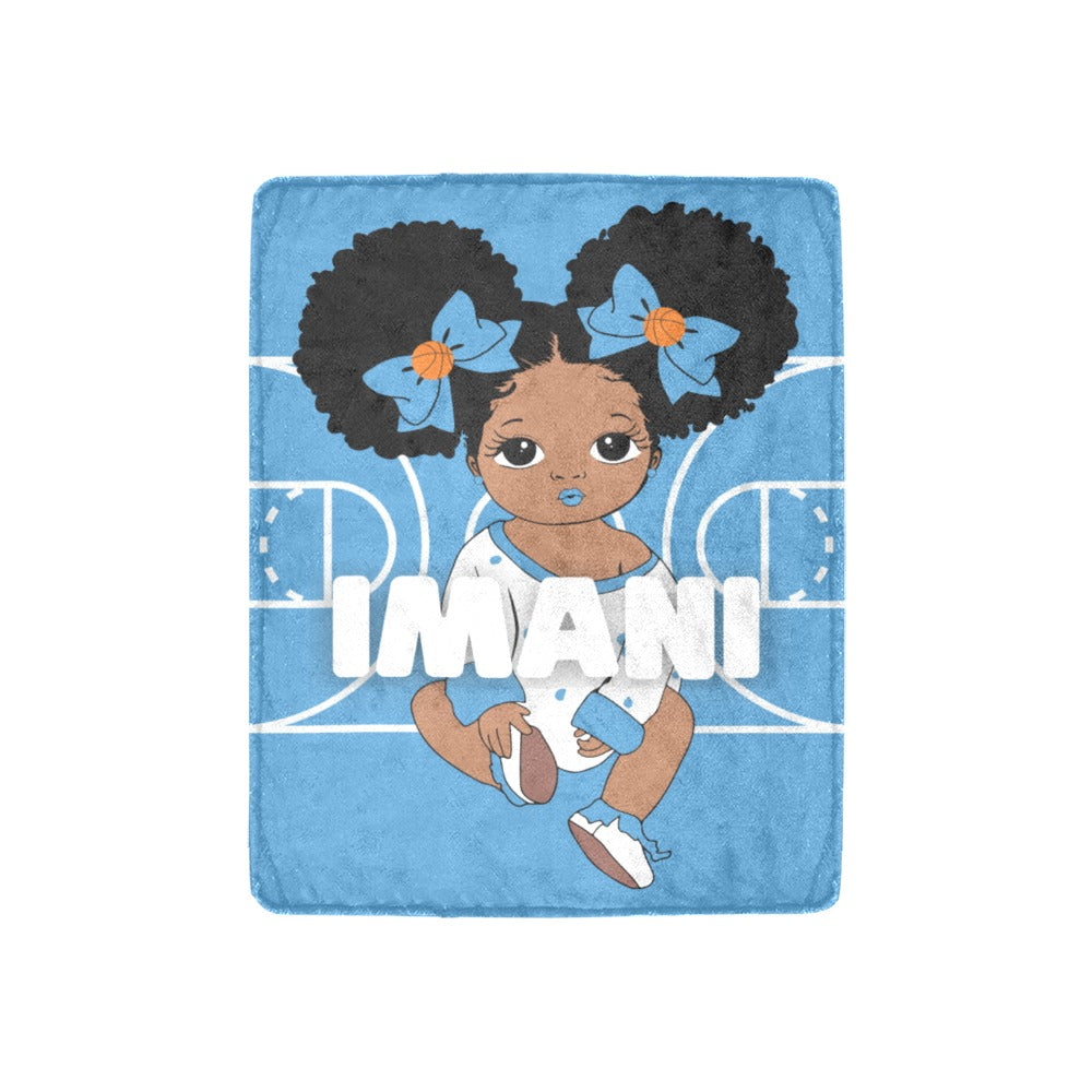 Baby Blue and White Basketball Personalized Baby Girl Blanket