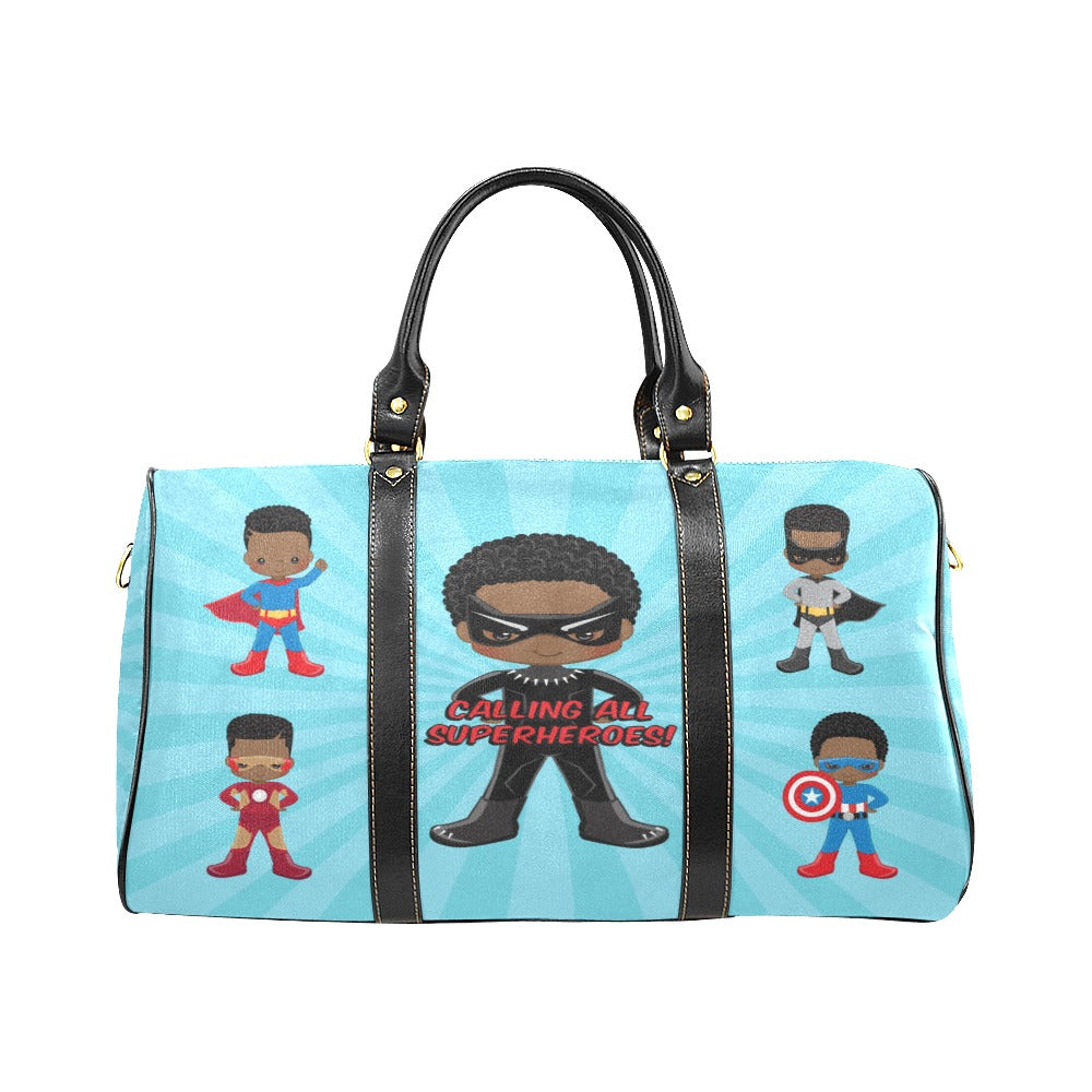 Black Boy Superhero Travel Bag (Light Blue)