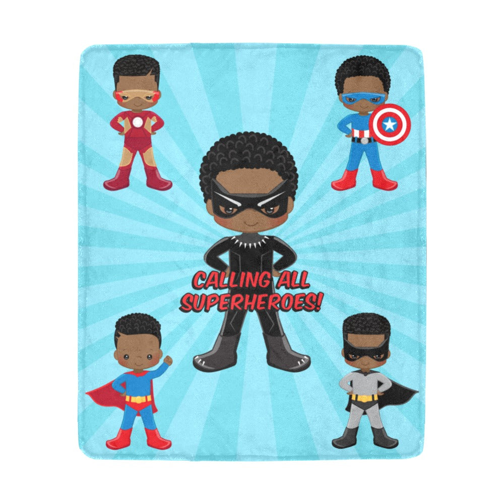 Black Boy Superhero Blanket (Light Blue)