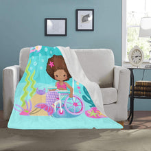 Load image into Gallery viewer, Black Girl Mermaid in Wheelchair Blanket

