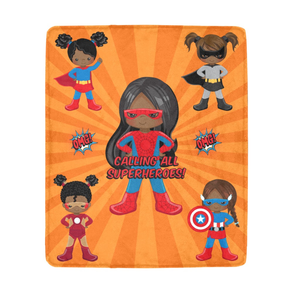 Black Girl Superhero Blanket (Orange)