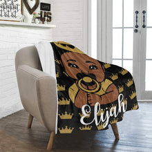Load image into Gallery viewer, Black and Gold Crown Baby Boy Personalized Blanket
