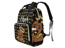 Load image into Gallery viewer, Black and Gold Crown Black Boy Personalized Diaper Bag
