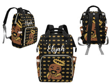 Load image into Gallery viewer, Black and Gold Crown Black Boy Personalized Diaper Bag
