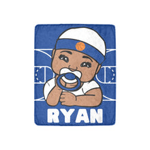 Load image into Gallery viewer, Blue and White Basketball Personalized Baby Boy Blanket

