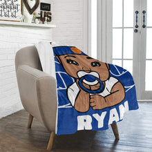 Load image into Gallery viewer, Blue and White Basketball Personalized Baby Boy Blanket

