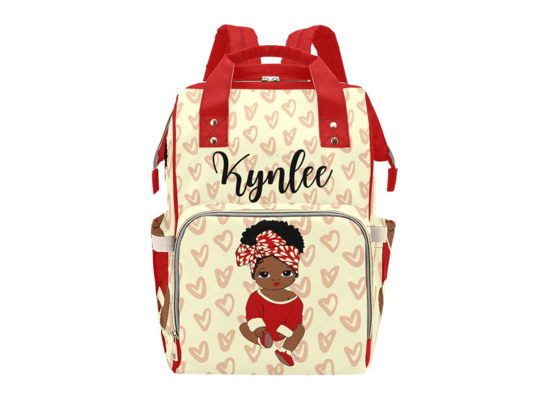 Cream and Crimson Headwrap Baby Girl Personalized Diaper Bag