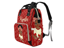 Load image into Gallery viewer, Crimson and Cream Headwrap Baby Girl Personalized Diaper Bag
