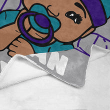 Load image into Gallery viewer, Gray, Teal, &amp; Purple Basketball Personalized Baby Boy Blanket
